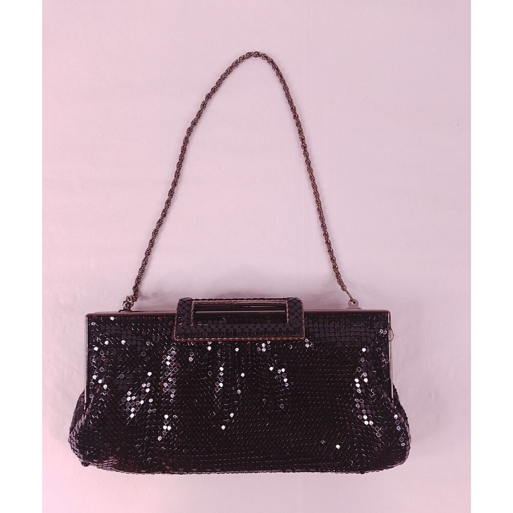 VTG The Limited Shiny Black Sequins Small Handbag Purse Clutch Chain 7.5" drop